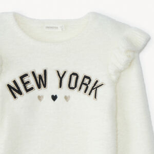 Pull pelucheux en tricot et volants fantaisies fille 