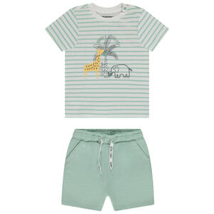 Ensemble t-shirt fantaisie à rayures + short uni pour bébé garçon 