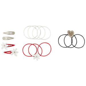 Set de 4 barrettes et 10 élastiques fleur/cœur fille 