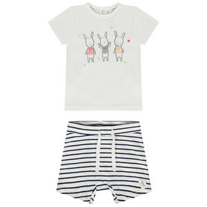 Ensemble court 2 pièces motif lapin avec short rayé pour bébé 