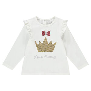 Tee-shirt manches longues avec volants et couronne en sequins 