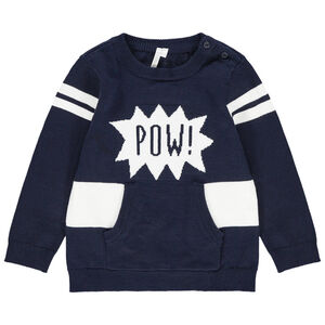 Pull en tricot à bandes contrastées et poche kangourou 