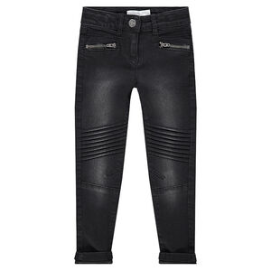 Junior - Jeans effet used avec poches zippées et jeux de plis 