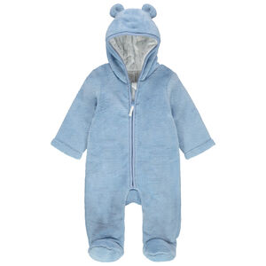 Combi-pilote en sherpa bleue avec capuche à oreilles doublée jersey  