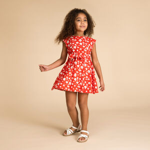 Robe manches courtes ceinturée imprimé fleurs fille 