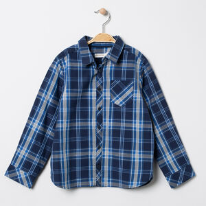 Chemise manches longues à carreaux bleus et poche 
