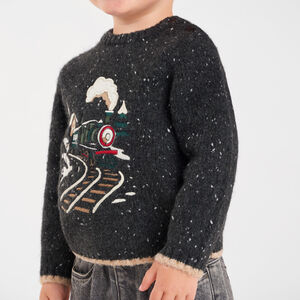 Pull bébé garçon en tricot motif train brodé 