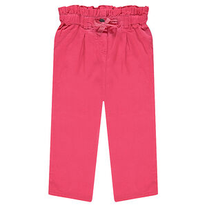 Pantalon rose avec taille smockée et noeud effet brillant 