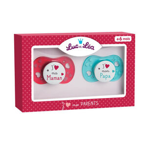 Coffret de 2 sucettes J'aime mes Parents - +6 mois 