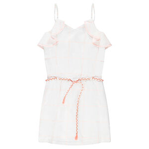 Junior - Robe en voile de coton à carreaux avec volants et ceinture 