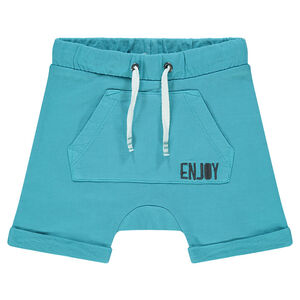 Bermuda en molleton uni avec poche kangourou et inscription brodée 