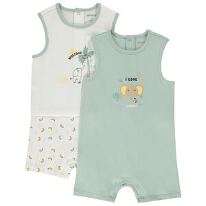 Lot de 2 combinaisons courtes motifs éléphant pour bébé 