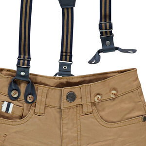 Pantalon en coton surteint effet crinkle avec bretelles rayées amovibles 