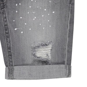 Junior - Bermuda en jeans effet used avec effet de taches de peinture et usures 