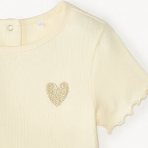 T-shirt manches courtes avec broderie cœur dorée fille 