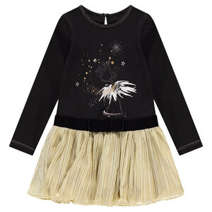 Robe de fête manches longues bi-matière effet 2 en 1 