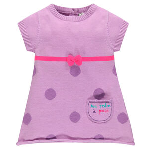 Robe manches courtes en coton avec noeud et pois 