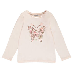 Tee-shirt manches longues en jersey avec papillon en sequins 