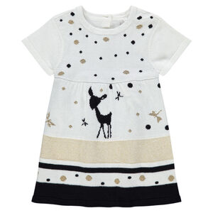 Robe manches courtes en tricot avec motifs et faon en jacquard 