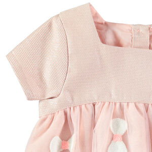 Robe manches courtes bi-matière avec maille irisée et noeuds brodés 