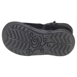 Bottines noires en cuir suédé avec pompons fantaisie et zip 