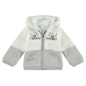 Gilet à capuche en tricot doublé sherpa avec oiseaux brodés 