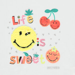 T-shirt manches courtes volantées motif Smiley en sequins 
