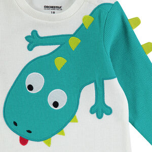 Tee-shirt manches longues en nid d'abeille avec dinosaure contrasté 