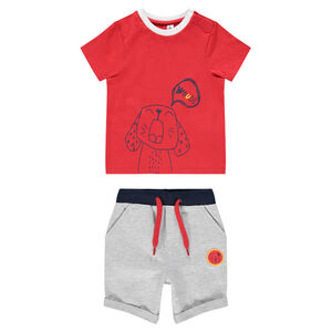 Ensemble avec tee-shirt manches courtes print chien et bermuda chiné 