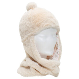 Bonnet écharpe en sherpa avec pompon et doublure en jersey 