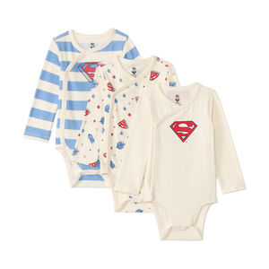 Lot de 3 bodies manches longues Superman Warner pour bébé garçon avec ouvertures différentes selon l'âge 
