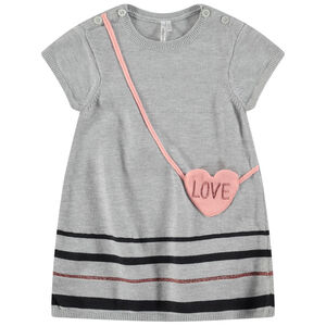Robe manches courtes en tricot avec effet sac en bandoulière forme coeur 