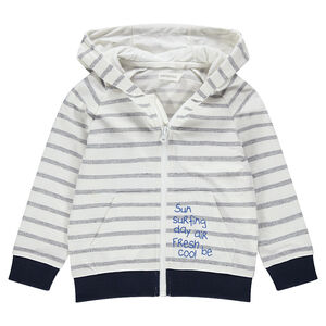 Gilet en molleton rayé à capuche avec inscriptions printées 