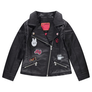 Perfecto en simili cuir avec badges et doublure satin rose 