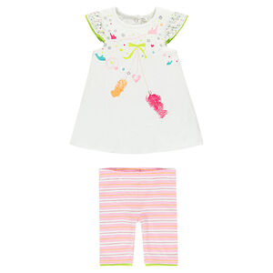Ensemble naissance tunique et legging avec print fantaisie et imprimé rayé 