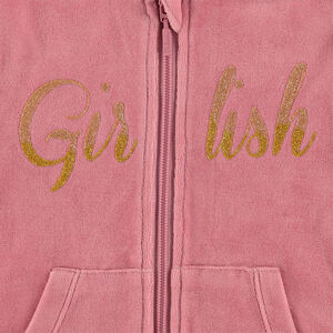 Gilet en velours à capuche avec mot pailleté 