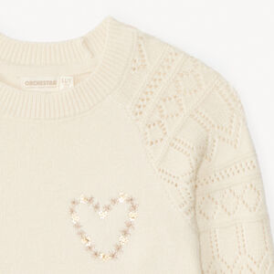 Pull manches longues en tricot jeu de point sur les manches fille 