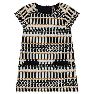 Robe manches courtes à motif ethnique jacquard et franges 