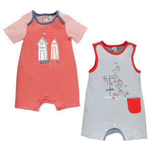 Lot de 2 combinaisons courtes rayées avec prints fantaisie 