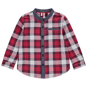 Chemise manches longues à carreaux et détails chambray 