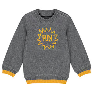Pull en tricot réversible avec 1 côté uni motif jacquard et 1 côté rayé 