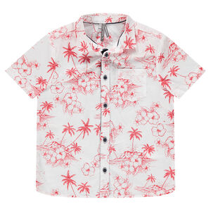 Chemise manches courtes avec imprimé tropical rouge all-over 