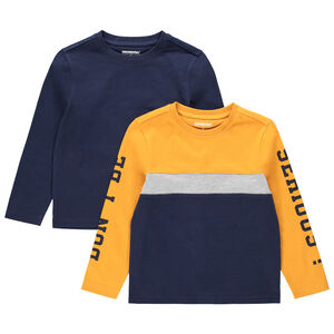 Junior - Lot de 2 t-shirts manches longues en jersey uni/tricolore 