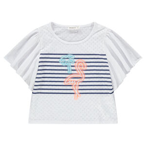 Junior - Tee-shirt à manches courtes volantées print flamant rose 