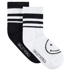Junior - Lot de 2 paires de chaussettes assorties avec Smiley en jacquard 
