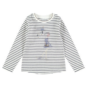 Tee-shirt manches longues à rayures all-over avec silhouette printée 