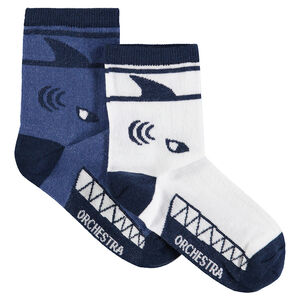 Lot de 2 paires de chaussettes assorties avec motif requin en jacquard 