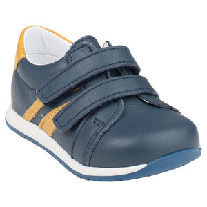 Baskets basses en cuir à scratchs et bandes contrastées 