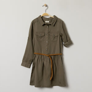 Robe chemise manches longues à ceinture tressée amovible 