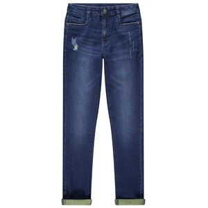 Jean effet used avec doublure contrastée 